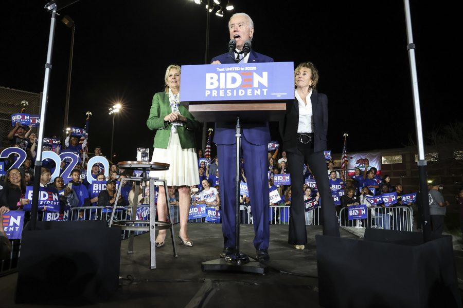 On March 3, 2020 Democratic Presidential candidate, Joe Biden, held a rally at the Baldwin Hills Recreation Center in Los Angeles with his wife, Jill, and sister, Valerie. Photo courtesy of Robert Gauthier/Los Angeles Times/TNS