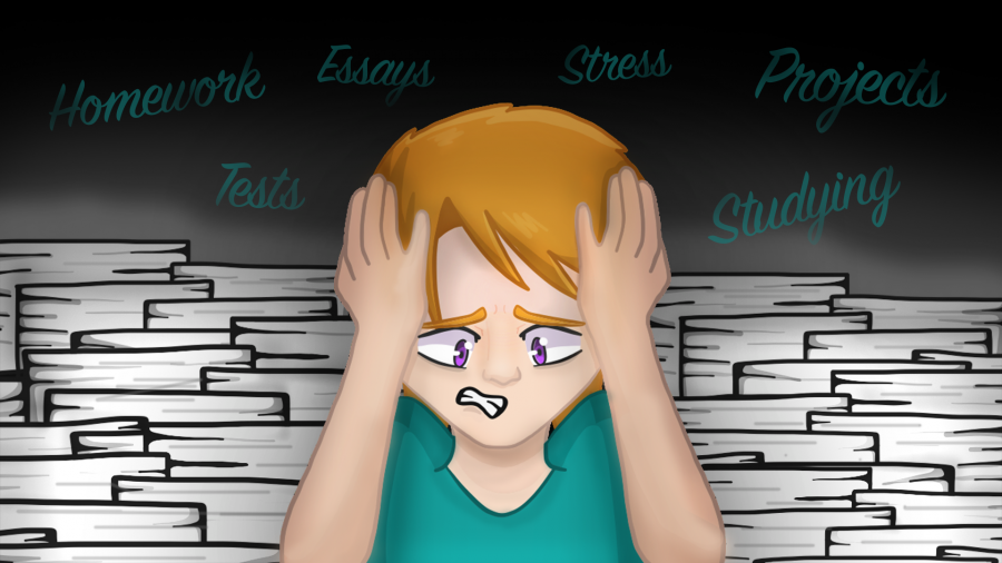 The mental health of students is negatively impacted by the amount of school work they are assigned. Illustration by Julia Landy