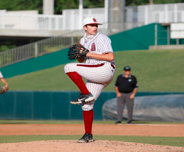 The Last Pitch. Sammy Beir winds up the winning pitch of the game, leading the Eagles to victory with a score of 5-1 at the Class 7A State Championship in Fort Myers. Photo courtesy of Sammy Beir. 