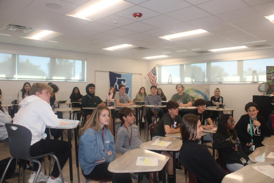 Robyn Mickow teaches her Advanced World Geography class about countries in Asia. She used videos to engage her students to help them with the learning process.