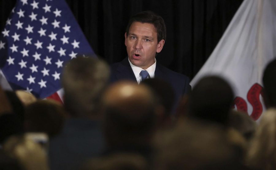 Florida Gov. Ron DeSantis speaks to a crowd at the Knights of Columbus in Elmhurst, Illinois, on Feb. 20, 2023. Photo permission from Chris Sweda/Chicago Tribune/TNS.