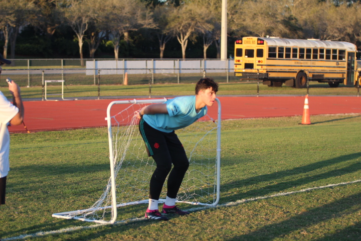 Serving as the goalie for WTA, senior Camilo Osorio gets ready to stop a penalty kick. The final game of the MultiCup tournament ended in a penalty shootout between LIA and WTA, which LIA ultimately won. "I think I did well and enjoy playing with friends. I know we lost, but we are proud with what we did," Osorio said.